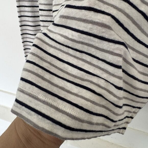 Club Monaco 100% Linen Striped Long Sleeve Tee Round Neck Stretch Thin Large EUC - Picture 7 of 13